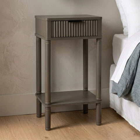 PRITI Olive Brown Side Table with Ribbed Drawer