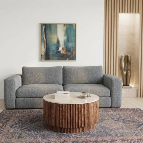 PRITI  Natural Everly Round Storage Stone Coffee Table