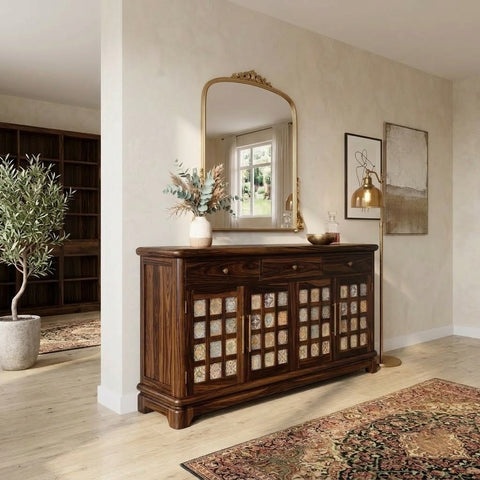 PRITI Sheesham Wood Storage Cabinet Sideboard With Three Drawers (walnut Finish)