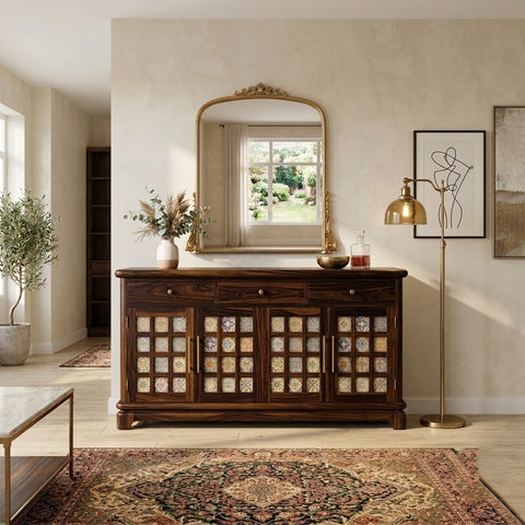 PRITI Sheesham Wood Storage Cabinet Sideboard With Three Drawers (walnut Finish)