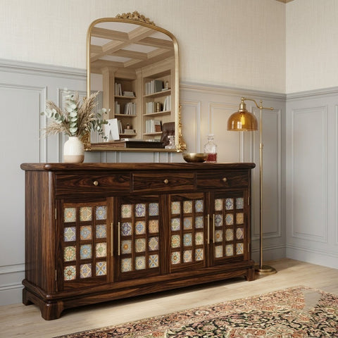 PRITI Sheesham Wood Storage Cabinet Sideboard With Three Drawers (walnut Finish)