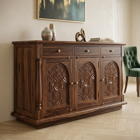 PRITI Sheesham Wood Cabinet and Sideboard (Sheesham dark walnut finish)