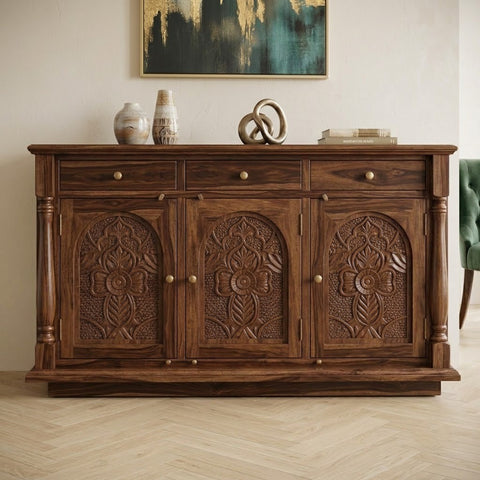 PRITI Sheesham Wood Cabinet and Sideboard (Sheesham dark walnut finish)
