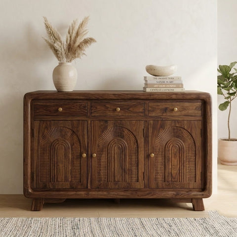 PRITI Wood Cabinet and Sideboard (Sheesham dark walnut finish)