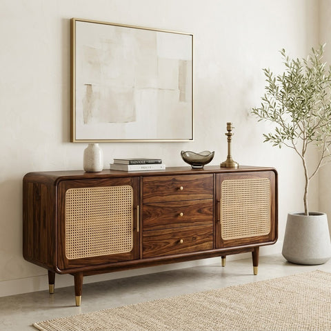 PRITI Sheesham Wood Cabinet and Sideboard (Sheesham dark walnut finish)