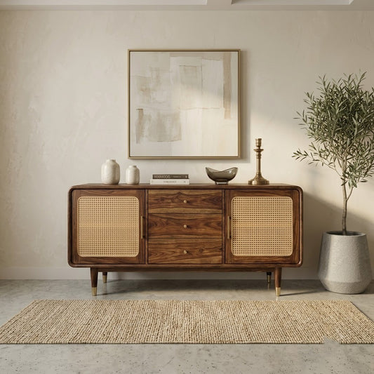 PRITI Sheesham Wood Cabinet and Sideboard (Sheesham dark walnut finish)