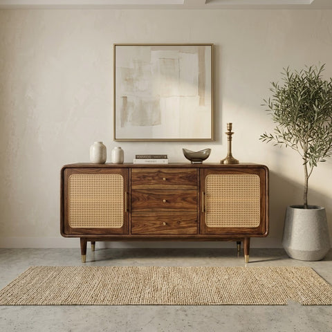 PRITI Sheesham Wood Cabinet and Sideboard (Sheesham dark walnut finish)