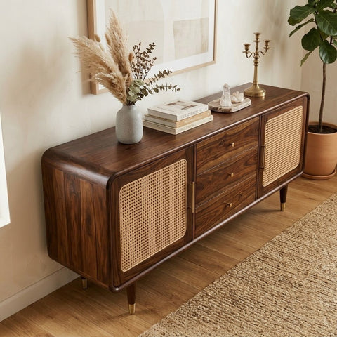 PRITI Sheesham Wood Cabinet and Sideboard (Sheesham dark walnut finish)