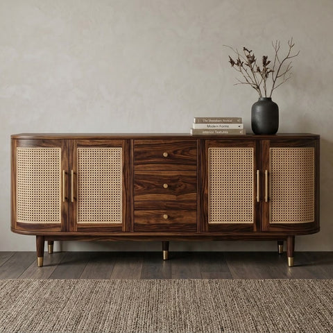 PRITI Sheesham Wood Cabinet and Sideboard (Sheesham dark walnut finish)