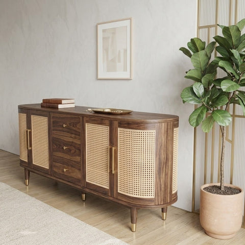 PRITI Sheesham Wood Cabinet and Sideboard (Sheesham dark walnut finish)
