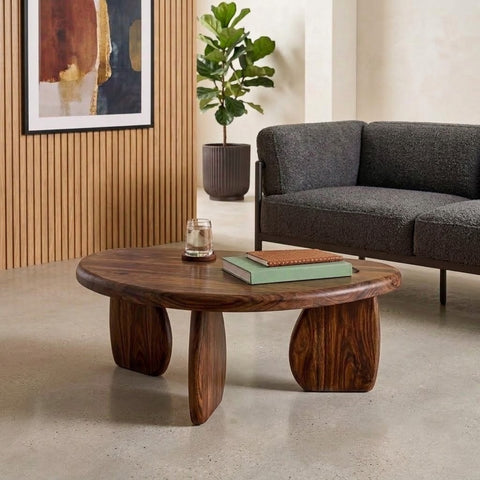 PRITI  Solid Sheesham Wood Coffee Table (Dark Walnut Sheesham Finish)