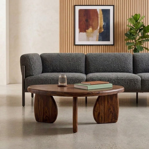 PRITI  Solid Sheesham Wood Coffee Table (Dark Walnut Sheesham Finish)