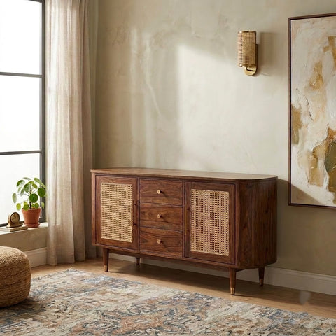 PRITI Sheesham Wood Cabinet and Sideboard (Sheesham dark walnut finish)