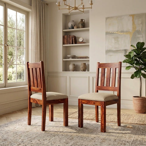 PRITI Sheesham Wood Dining Chairs - Set of 2 (Honey Finish)