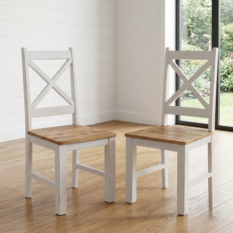 PRITI Solid Wood Dining Chairs Set of 2 Made of Mango Wood White Rustic Finish (2 Chairs)