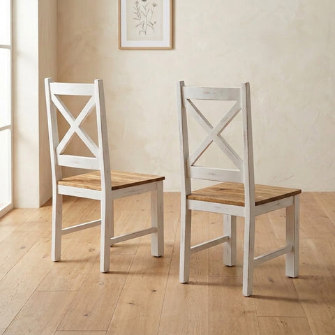 PRITI Solid Wood Dining Chairs Set of 2 Made of Mango Wood White Rustic Finish (2 Chairs)