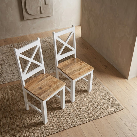 PRITI Solid Wood Dining Chairs Set of 2 Made of Mango Wood White Rustic Finish (2 Chairs)