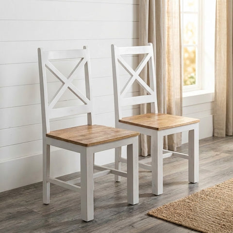 PRITI Solid Wood Dining Chairs Set of 2 Made of Mango Wood White Rustic Finish (2 Chairs)