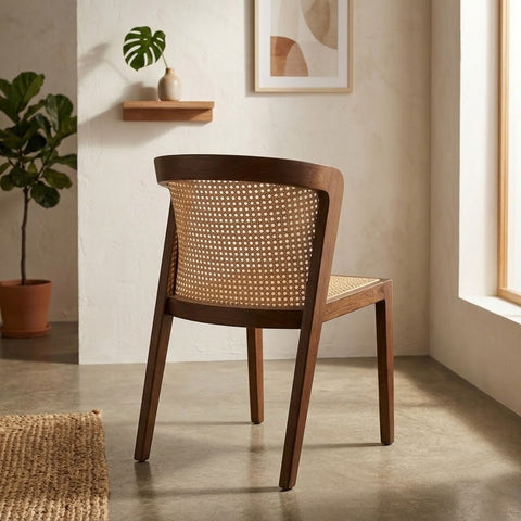 PRITI Solid Wood Rattan Cane Chair