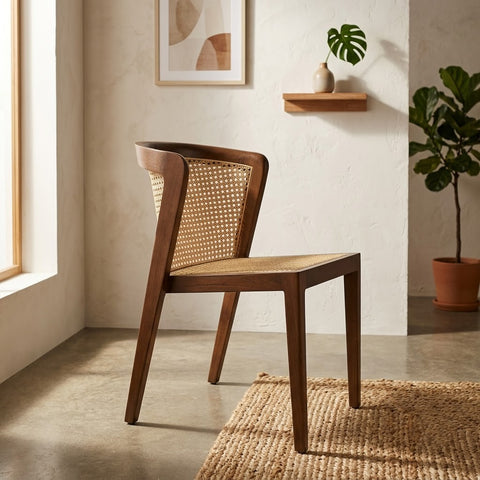 PRITI Solid Wood Rattan Cane Chair