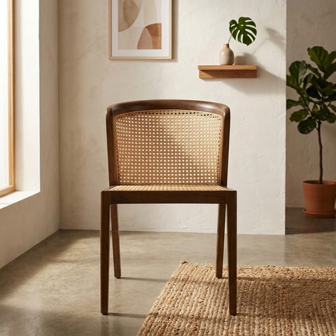PRITI Solid Wood Rattan Cane Chair