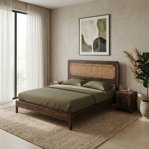 PRITI Solid Sheesham Wood Bed with Dark Walnut Finish