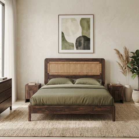 PRITI Solid Sheesham Wood Bed with Dark Walnut Finish