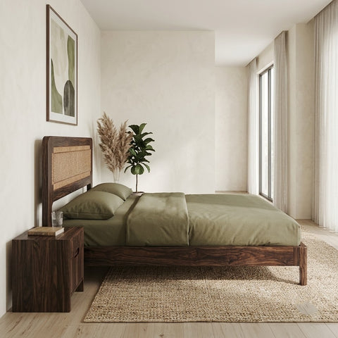 PRITI Solid Sheesham Wood Bed with Dark Walnut Finish
