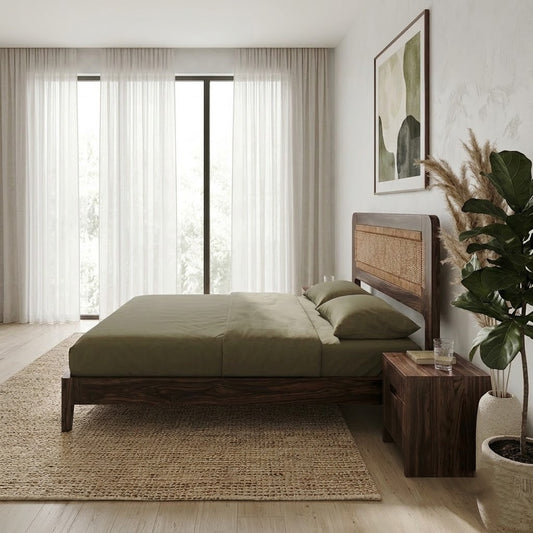 PRITI Solid Sheesham Wood Bed with Dark Walnut Finish