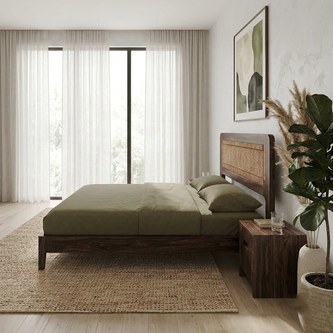 PRITI Solid Sheesham Wood Bed with Dark Walnut Finish