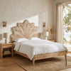 PRITI Handcarved Wooden Bed in Solid Mango Wood Without Storage- Wooden Slice