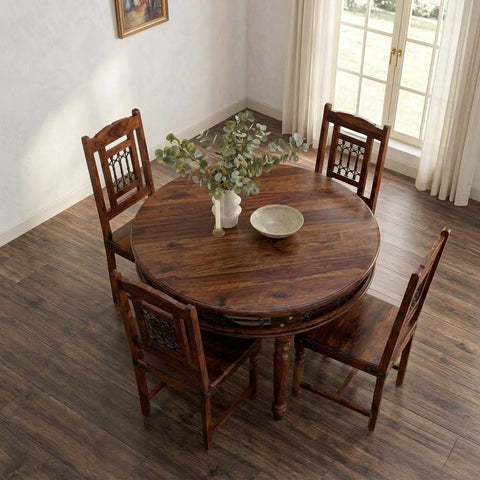 PRITI Solid Wood 4 Seater Round Dining Table Set