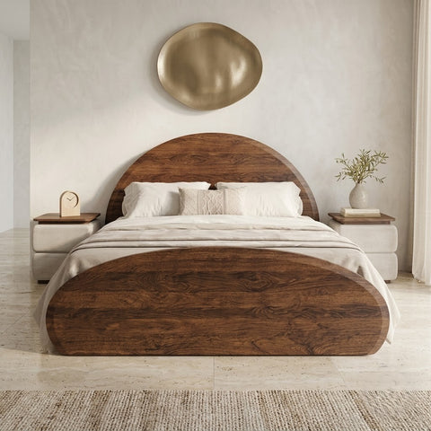 PRITI Solid Wood Queen Size Bed Without Storage in dark Walnut sheesham Finish