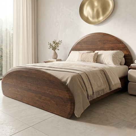 PRITI Solid Wood Queen Size Bed Without Storage in dark Walnut sheesham Finish