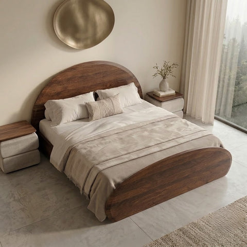PRITI Solid Wood Queen Size Bed Without Storage in dark Walnut sheesham Finish