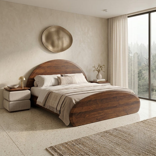 PRITI Solid Wood Queen Size Bed Without Storage in dark Walnut sheesham Finish