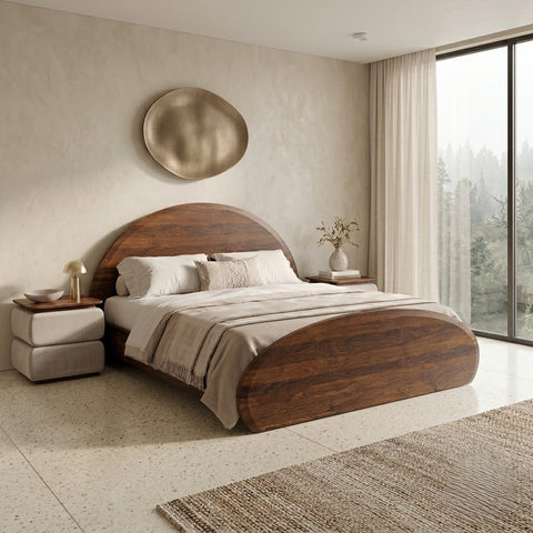 PRITI Solid Wood Queen Size Bed Without Storage in dark Walnut sheesham Finish