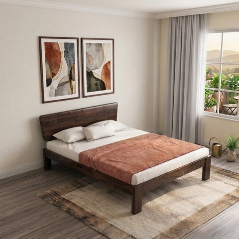 PRITI Solid Wood Bed Without Storage (dark walnut sheesham Finish)
