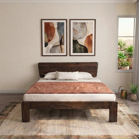 PRITI Solid Wood Bed Without Storage (dark walnut sheesham Finish)