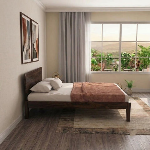 PRITI Solid Wood Bed Without Storage (dark walnut sheesham Finish)