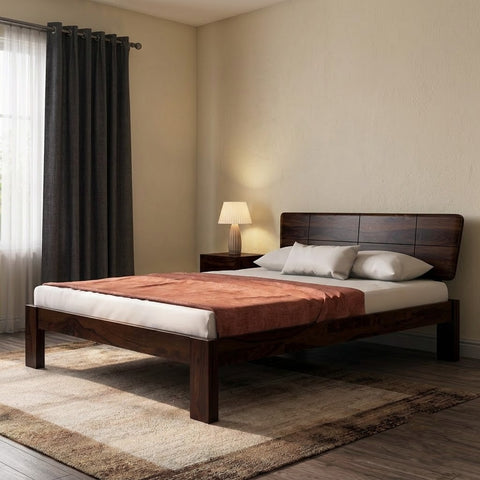 PRITI Solid Wood Bed Without Storage (dark walnut sheesham Finish)