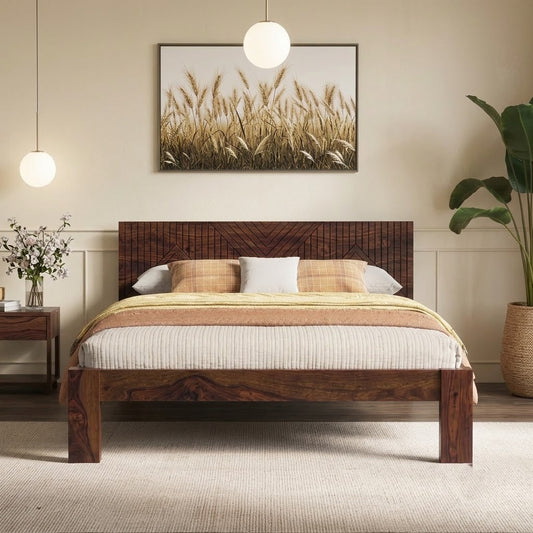 PRITI Solid Wood Bed Without Storage (dark walnut sheesham finish)