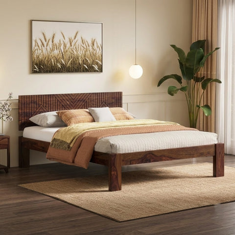 PRITI Solid Wood Bed Without Storage (dark walnut sheesham finish)