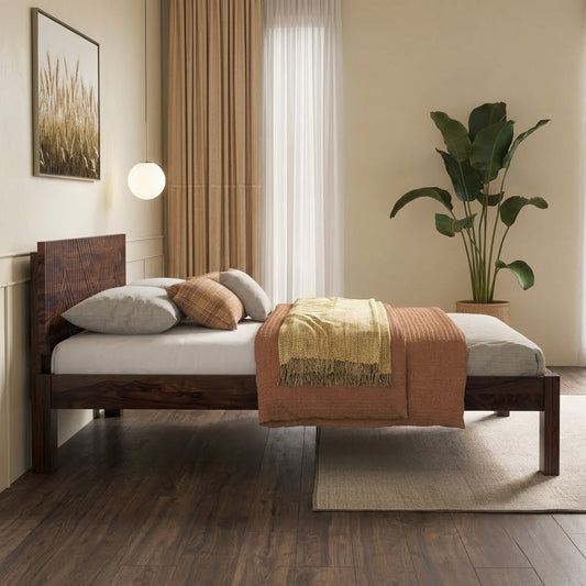 PRITI Solid Wood Bed Without Storage (dark walnut sheesham finish)