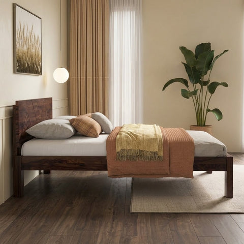 PRITI Solid Wood Bed Without Storage (dark walnut sheesham finish)