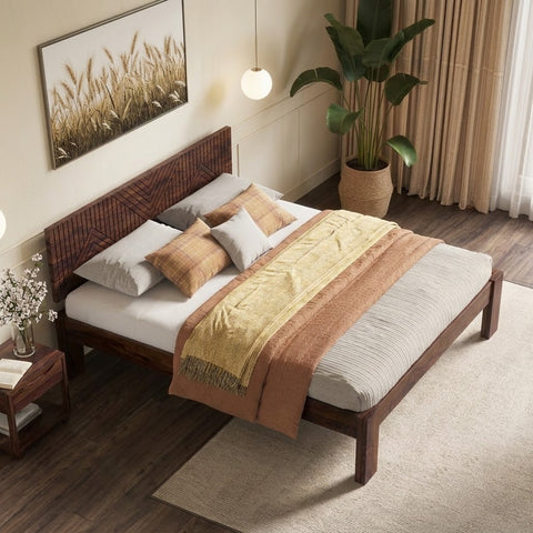 PRITI Solid Wood Bed Without Storage (dark walnut sheesham finish)