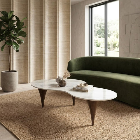 PRITI Metal Coffee Table In Palisandro Sintered Stone And Dark Gold Finish