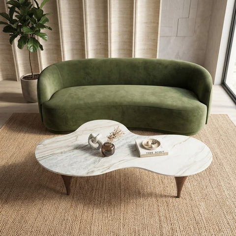 PRITI Metal Coffee Table In Palisandro Sintered Stone And Dark Gold Finish
