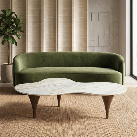 PRITI Metal Coffee Table In Palisandro Sintered Stone And Dark Gold Finish