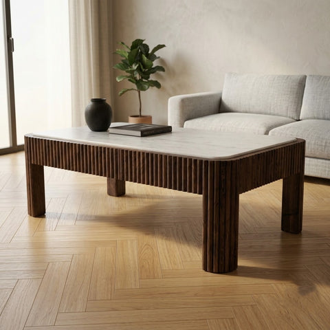PRITI Solid Wood Coffee Table In  Dark walnut sheesham finish